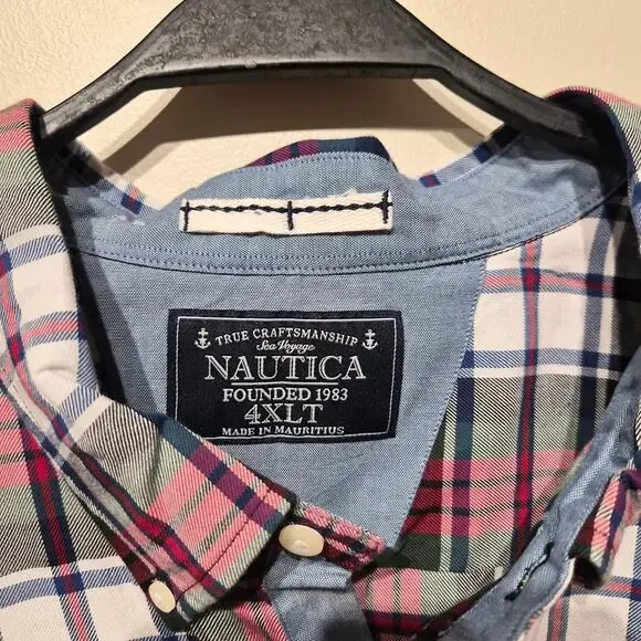 Nautica 4XLT Classic Collar Checked Flannel Casual Button Down Shirt NWT - Picture 3 of 7